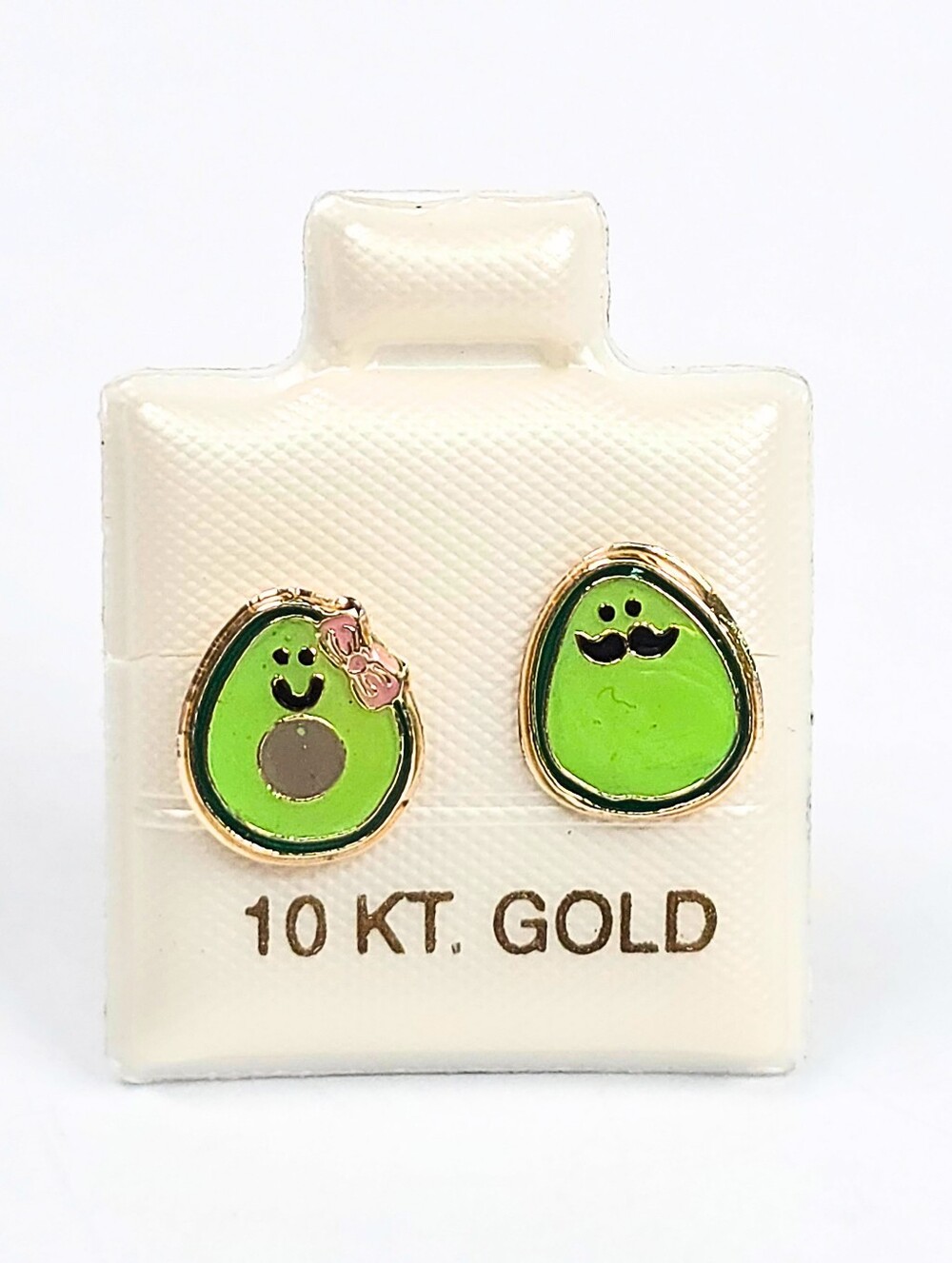 Avocado Enamel Stud Earrings 10K Mexican Gold Arete Aguacatico Esmaltado
